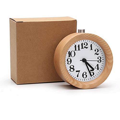 Zchan Handmade Classic Small Round Silent Table Snooze Beech Wood Alarm Clock With Nightlight #TOP1