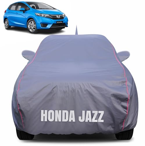 Image of 100% Waterproof Car Body Cover for Honda Jazz with Mirror Pocket (Heat & UV Resistant, Triple Stitched, Soft Lining, Bottom Elastic & Piping) Grey