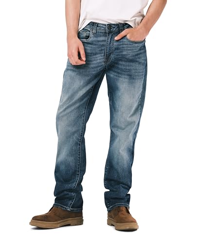 Buffalo David Bitton Men's Relaxed Straight Driven Jeans, Authentic and Sanded Indigo, 40W x 32L