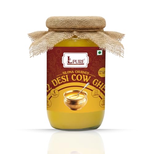 Image of LPURE A2 Cow Ghee | Desi Ghee in Glass Jar | Bilona Method | Grass-Fed | Curd-Churned | Cultured Ghee | Pure, Natural, Healthy | Keto-Friendly | Lab Tested (1000 Ml)