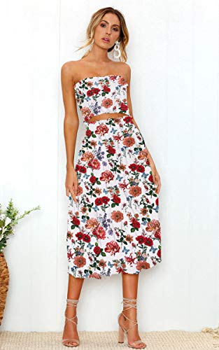 Image of Angashion Women's Floral Crop Top Maxi Skirts Set 2 Piece Outfit Dress