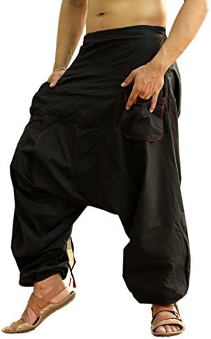 Mens Womens Cotton Pockets Harem Pants Drop Crotch Trouser