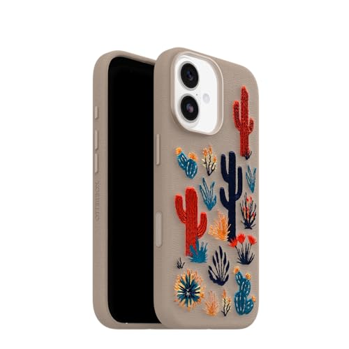Image of OtterBox iPhone 17 Symmetry Series Cactus Leather Embroidery Case - Cactus Garden - Grey - Textured, Embroidered Cactus Garden Artistic iPhone Case