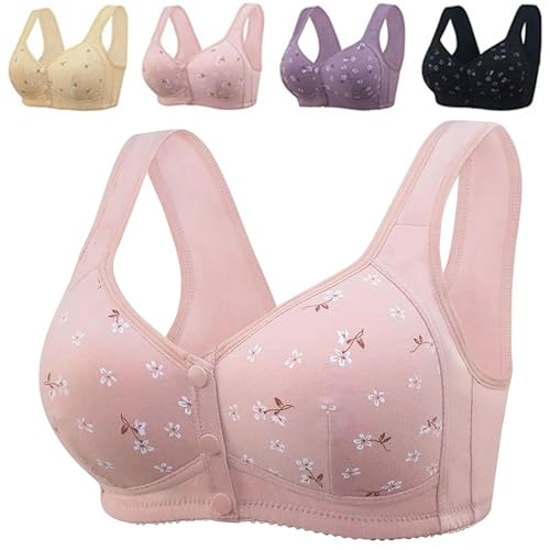 Women's High Support Push Up Sports Bra Full Coverage Padded Snap Front Closure Daily Workout Comfort Active Bra (Pink 46)