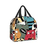 ZUNPNG Isolierte Lunchtasche mit lustigem Cartoon-Katzenmuster, für Damen und Herren, wiederverwendbare Lunchtasche für Arbeit, Picknick, Strand