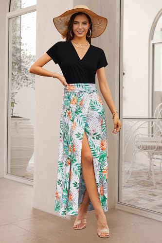 Image of Newshows Women's 2026 Lightweight Summer Wedding Guest Beach Vacation Casual V Neck Split Flowy Maxi Dress