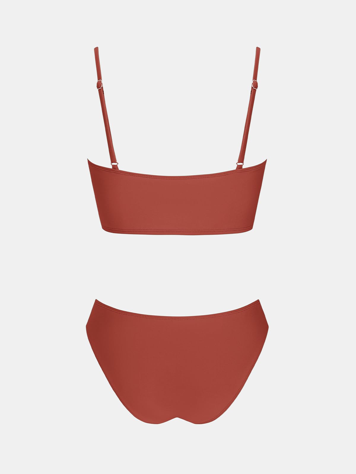 CUPSHE Ensemble bikini deux pièces pour femme - Haut bandeau - Col carré - Taille mi-haute - Froncé - Bretelles spaghetti