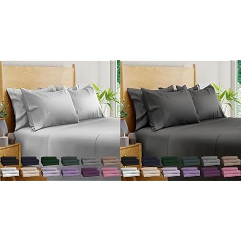 BAMPURE Luxury Series 6 Pcs Queen Sheet Set - 100% Pure Viscose derived from Bamboo Sheets Queen Size - Super Soft Queen Cooling Sheets for Hot Sleepers (Light Gray & Stone Gray) Cover