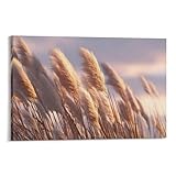 DFENILROP Cuadro Para Pared, Plantas Impresión De Arte, Pasto de Pampa al Atardecer, Ideal Para Salón Rústico y Oficina, Lienzo Único, Regalo 16x24inch(40x60cm)