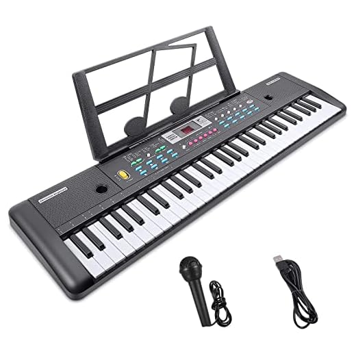 RenFox Digitale Piano Tastiera Elettronica Pianoforte a 61 Tasti, Tastiera per Pianoforte con Supporto per Musica, Microfono, Alimentatore Tastiera Digitale per Pianoforte Musicale (Nero)
