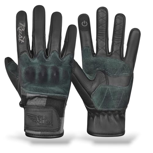 TLA RUST Gants de moto vintage en cuir, protections des articulations, homologuées CE, 2XS à 4XL pour hommes et femmes, pour cafè racer, scooter, écrans...