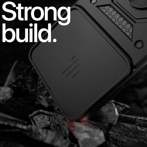 Image of Pikkme Back Cover for Realme GT 7 5G / GT 7T 5G | 360 Protection Case | Sliding Camera Shield Cover & Ring Holder Stand D10 Tough Armor Bumper Case (Black)