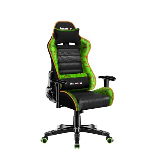 huzaro Ranger 6.0 Pixel Mesh – Gaming Stuhl für Kinder ab 6-12 Jahre – Ergonomischer Schreibtischstuhl Jugendliche Jungen & Mädchen – Verstellbare Lendenkissen – Belastbar bis 130kg – Pixel Camo