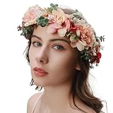 YnimioAOX Handmade Adjustable Flower Wreath Headband Halo Floral Crown Garland Headpiece,A11-White