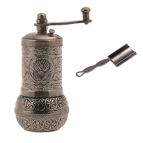 Natural Bazaar Türkische Pfeffermühle Nachfüllbar mit Kurbel Gewürzmühle (Altsilber)