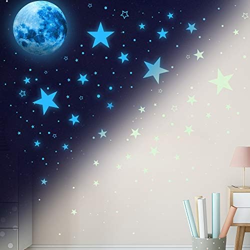 Glow in The Dark Stars for Ceiling,Glow in The Dark Stars and Moon Wall Stickers,1108 Pcs Ceiling Stars Glow in The Dark Decals Kids Wall Decors, Perfect for Kids Bedroom Nursery Living Room-Sky Blue 4 416dXdrL6DL. AC