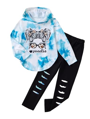 Image of Girls Clothes Cool Girl Print Tie Dye Hoodie Pullover Sweatshirts Leggings Teen Girl Clothes 6-14 Years