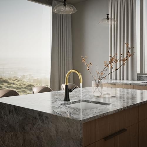 KOHLER 23767-BMB Kitchen, Tone, Swing Spout Bar Brushed Gold, 3-Spray Faucet, K-23767-BMB, Matte Black with Moderne Brass by Kohler - Image 4