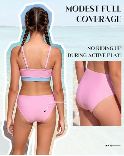 Image of Century Star Teen Girl Swimsuit Two Piece - Color Block Bikini Adjustable Straps Bathing Suit Padded Swimwear