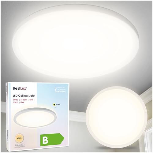 BestLuz Deckenlampe LED Deckenleuchte 200lm/w 18W 3600LM 4000K, LED Deckenleuchte Flach für Wohnzimmer Küche Flur Badezimmer, Weiß, Ultra Dünn