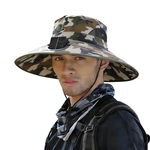 Gorro con ventilador solar para pesca, sombrero de ala ancha miniatura 1