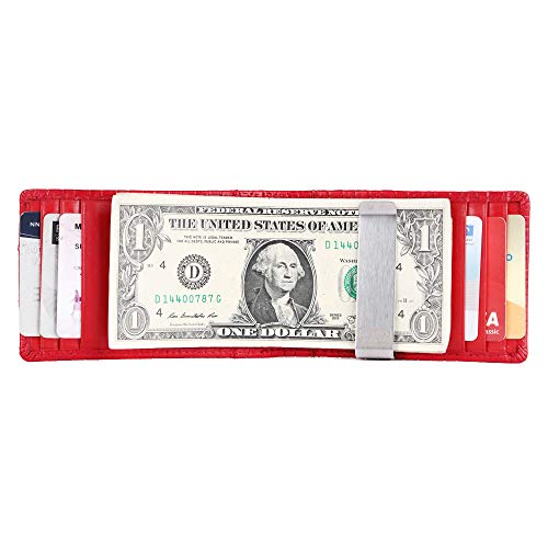 Image of Brooklyn Bridge Genuine Leather Money Clip Wallet for Men Matt VT Red - Premium Slim RFID Protected Wallet with Cash Clip & Multiple Card Slots, Stylish Front Pocket Design, Gift for Men