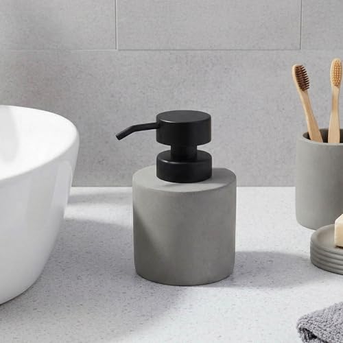 Concrete Cement Hand Soap Dispenser with Black Pump, 10 Oz Refillable Design, Gray