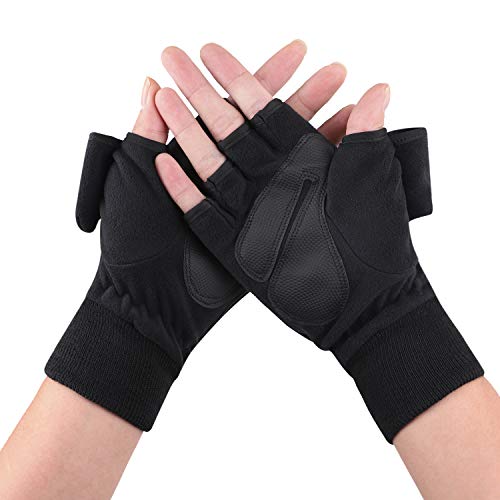 Image of Men Women Warm Fleece Convertible Gloves Winter Thermal Flip-Over Mittens Fingerless Touchscreen Gloves Photography Gloves Outdoor Windproof Fishing Cycling Driving Cold Weather Gloves Xmas Gift