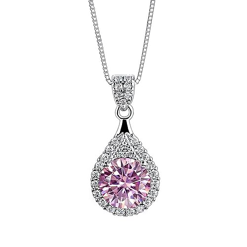SDGBCXD， Collar con Colgante de moissanita de 1 quilate de Corte Redondo, Color D, Collar de Diamantes VVS1 for Mujer, Collar de Plata de Ley 925 for Mujer con Certificado ，Collares(Pink)