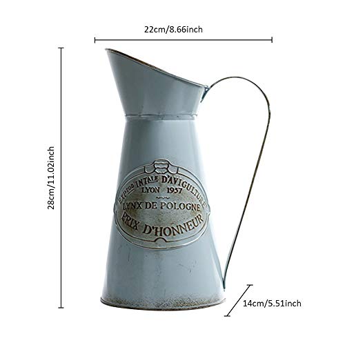 Yoillione French Pitcher Vase, Vintage Pitcher Vase, Metal Farmhouse Pitcher Vase, Decorative Jug Flower Pitcher For Vase Decor, Light Blue #TOP4