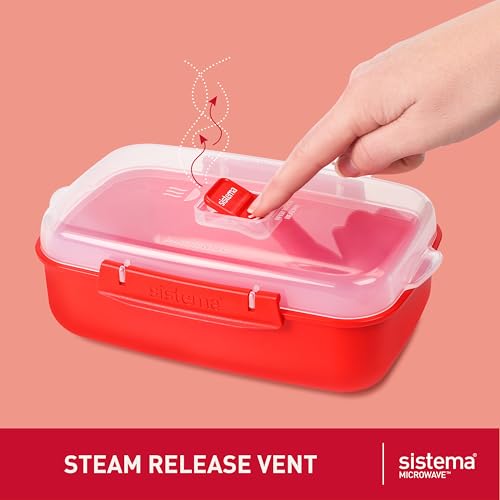 Sistema Heat and Eat Microwave Set | 1.25 L, 525 ml | Rectangular School Lunch Boxes with Steam Release Vents | BPA-Free | 4 Count