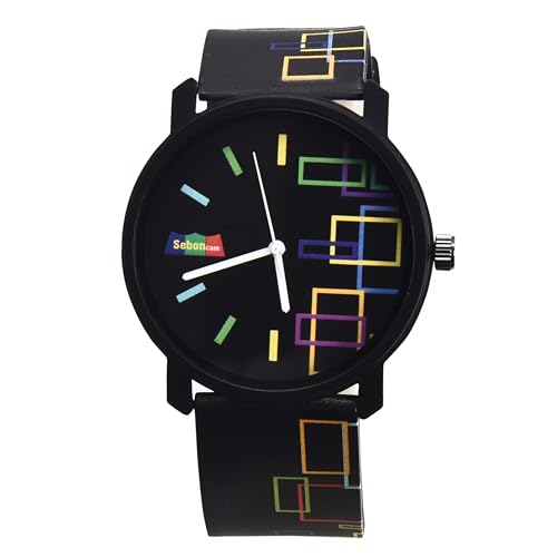 Image of Multicolor Designer Geomatric Theme Silicone Strap and Dial Wrist Watch - Geo-107