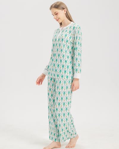 Womens Henley Pajamas Set 2 Piece Long Sleeve Monkey Print Lounge Sets Preppy Sleepwear Pjs for Vacation Party2