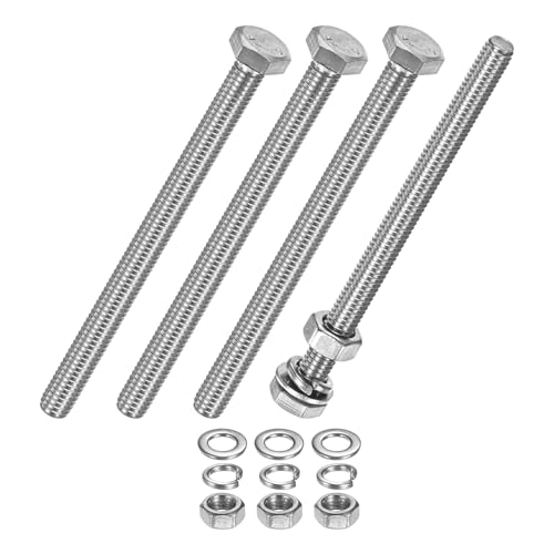 M METERXITY 4-Pack Hex Head Screw Bolt with Nuts Flat &amp; Lock Washers M6x80mm Stainless Steel Bolts and Nuts Kit Fully Threaded Metric Bolt Assortment for Equipment/Machinery