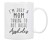 Gifts for Mom Coffee Mug,l'm Just a MOM Trying to Not Raise Assholes, Funny Coffee, Wife and Son –...