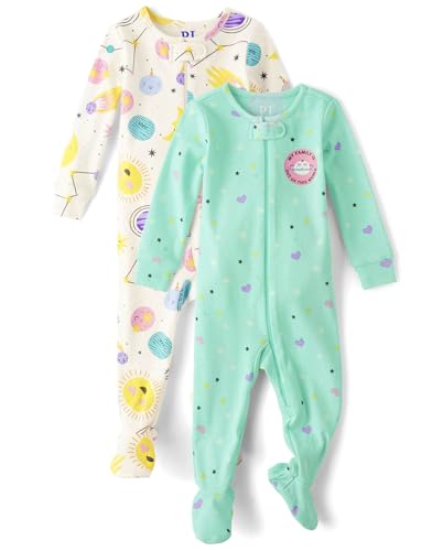 The Children's Place Baby Girls' and Toddler Long Sleeve 100% Cotton Zip-Front One Piece Footed Pajama