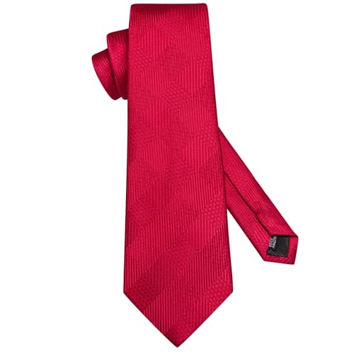 Image of Hi-Tie Mens Red Solid Neckties Classic Silk Formal Tie Lapel Pin Pocket Square Cufflinks Sets Formal Business Wedding
