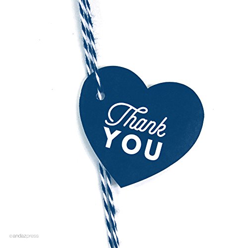 Andaz Press Heart Gift Tags, Chic Style, Thank You, Navy Blue, 30-Pack