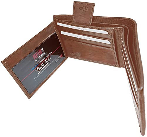 Paul and Taylor Men's, RFID Protected, Genuine Leather BiFold Wallet With 2 ID Windows On Fold Out (British Brown)3