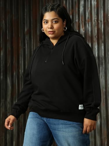 Image of High Star Women Solid Cotton Regular Fit Hood Long Sleeve Sweatshirts