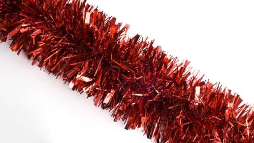 3 Tiras Guirnalda de Navidad Extra Grueso 12 cm X 1.8 m Espumillon Tira Boa (Rojo)