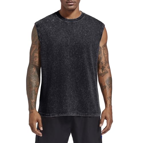 Mens Cotton Workout Gym Tank Top Sleeveless Cut Off Muscle Shirts Acid Wash Tshirts Running Beach Loose Fit Tees2