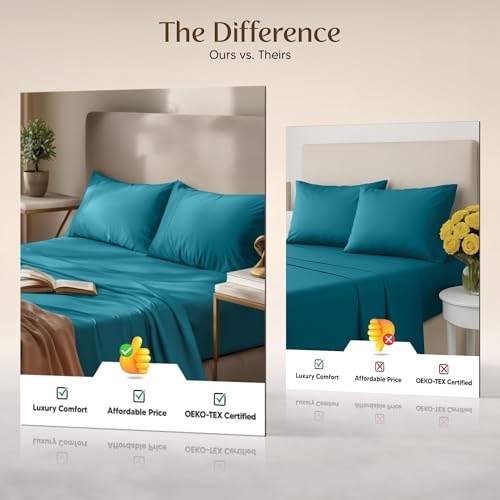 Image of Utopia Bedding Full Size Sheet Set - 4 Piece Bed Sheets, Soft and Breathable Microfiber, Includes 1 Fitted Sheet, 1 Flat Sheet and 2 Pillowcases - Oeko Tex (Denim Blue)