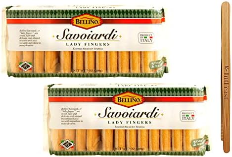 Bellino Savoiardi Lady Fingers for Tiramisu Italian Biscuits, 7 ounce (Pack of 2) with IntFeast Bamboo Kitchen Tong