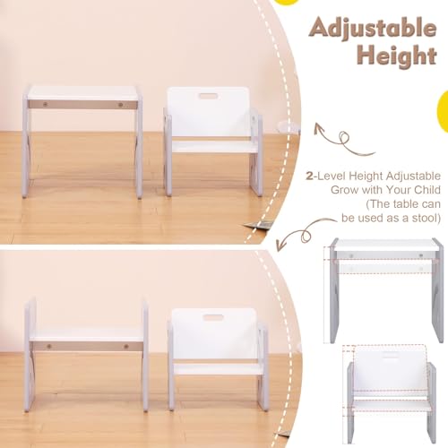 Image of FUNLIO Height Adjustable Toddler Table and Chair Set for Age 1-3, Quality Solid Wood Montessori Table and Chair Set, Weaning Baby Table Chair Set, Easy to Assemble, CPC Certified - Grey