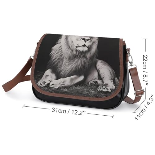 Black And White Liones Women's Crossbody Bags Leather Messenger Handbag Small Shoulder Bag Purse2