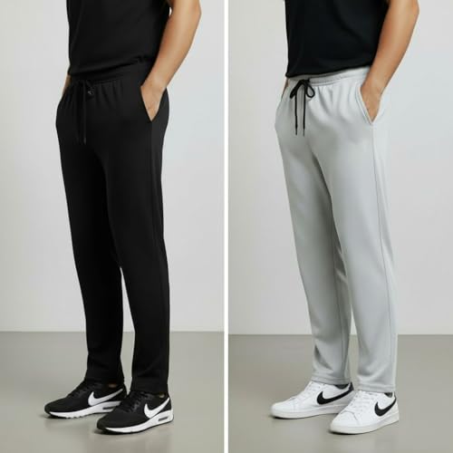 Image of Khakey Men's Black Regular Fit Cotton Plus Size Track Pant|Regular Fit Track Pants|Cotton Trackpant for Men|Solid Trackpants Men Combo