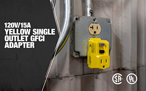 Trc Southwire 14650013-6 120-Volt, 15-Amp, 1800-Watts, Single Outlet Gfci Adapter, For Indoor Use With Manual Reset, Yellow #TOP1