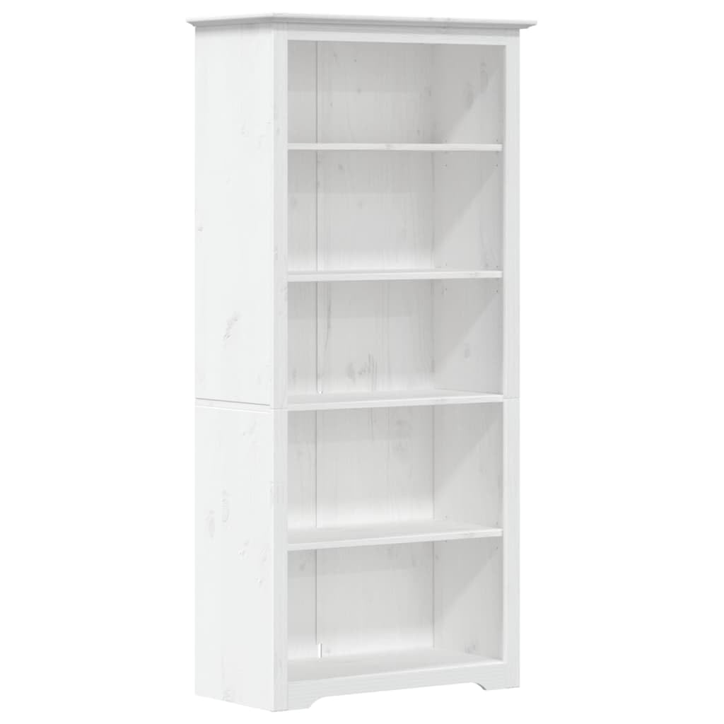 Générique Biblioteka drewna z litego drewna sosna 5 poziomów 82x40x173 cm biała | Francuska konstrukcja, kompaktowa półka, przechowywanie książek i czasopism, uchwyt ścienny w zestawie