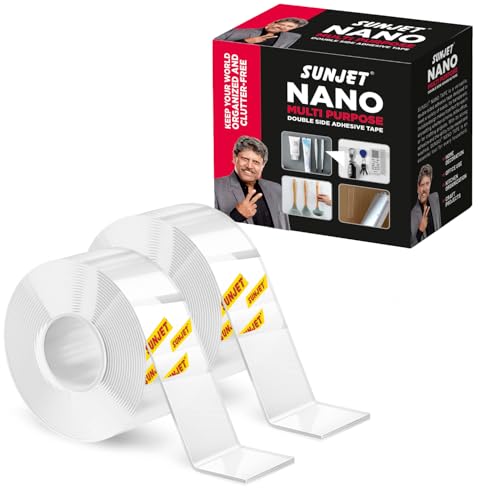 Image of AIPL Sunjet Double Sided Heavy Duty Nano Tape- Strong Adhesive,Residue-Free, Multi-Functional Reusable Gel Tape,for Home & Office Use -Washable Reusable Strong Sticky Strips Grip Tape- 3 Mtr (2 Roll)